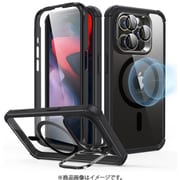 ESR Armor Tough Case with Stash Stand （HaloLock）, Compatible with iPhone 15 Pro - Clear Black [iPhone 15 Pro対応 カメラリングスタンドつき強化ガラス製保護フィルム内蔵 レンズフィルム付き2パートクリアケース]