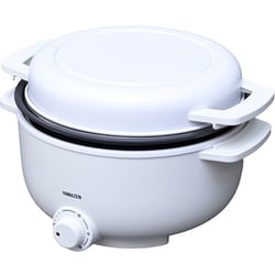 卓上電気小鍋 デキタテポット ヒーター式 1台5役 揚げ物カバー/蒸し台付属 マグネット式プラグ ホワイト YMCP-S650-W