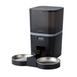 自動給餌器 猫 中小型犬 6L 2匹用 録音可 タイマー式 1日6食 2WAY給電 （電池＆コンセント給電） 餌詰まりお知らせ機能 ドライフード専用 ステンレス製ボウル 2個 健康管理 ブラック PET-AF02BK