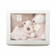 28003-23 [ひつじのメイプル ベビー ギフトボックス4点セット（ラトル・スタイ・ぬいぐるみ・ワッフルケット） サクラ]