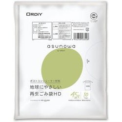 asunowa 再生ごみ袋 HD 45L 約縦80cm×横65cm×厚さ0.012mm 10枚 半透明 ASW-41PCR-HN45-10