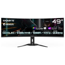 湾曲型ゲーミングモニター/AORUS CO49DQ/49型/DualQHD(5120×1440)/QD-OLED/ノングレア/HDR対応/32：9/DisplayHDR TRUEBLACK 400/144Hz/0.03ms(GtG)/VRR対応/HDMI×2 DP×1 USB-C×1 CO49DQ