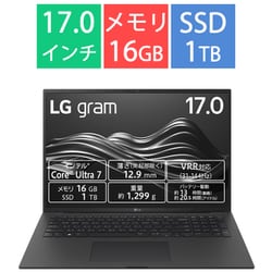 ノートパソコン/LG gram Pro/17型/Core Ultra 7 155H/メモリ 16GB/SSD 1TB/Windows 11 Home/オブシディアンブラック 17Z90SP-MA78J