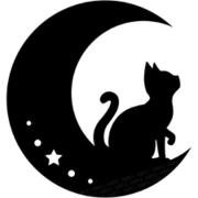 猫と月 カッティングステッカー 黒