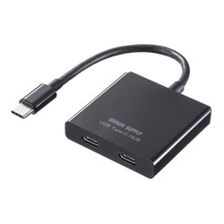 USB3.2/3.1 Gen1 ハブ ドック 5Gbps USB-CからUSB-C×2 PD95W 急速充電 データ転送 ケーブル一体型 コンパクト 薄型 充電 ブラック USB-3TCP12BK