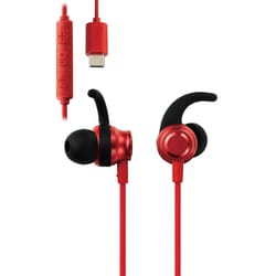 USB Type-Cイヤホン ダイナミック型 耳せんタイプ 1.2m マイク付 通話対応 音量調整 レッド EHP-DF12CMRD