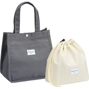 LF-546 GR [弁当袋 ランチトート 保冷 巾着付き ボトルホルダー付き 洗える 23×14×23cm グレー]