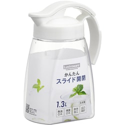 冷水筒 ピッチャー 縦横置き スライド 熱湯OK 防汚加工 広口でお手入れ簡単 1.3リットル ホワイト 日本製 K-1261 W
