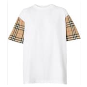 並行輸入品 BURBERRY 8042716 チェック スリーブ コットンTシャツ レディース ホワイト Mサイズ