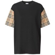 並行輸入品 BURBERRY 8043057 チェック スリーブ コットンTシャツ レディース ブラック XSサイズ
