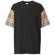 並行輸入品 BURBERRY 8043057 チェック スリーブ コットンTシャツ レディース ブラック Mサイズ