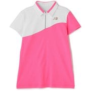 012-4168502-090-1 [ゴルフシャツ レディース マイクロチェック柄 ハーフジップ カラーシャツ 半袖 1サイズ ピンク]