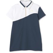012-4168502-121-1 [ゴルフシャツ レディース マイクロチェック柄 ハーフジップ カラーシャツ 半袖 1サイズ ネイビー]