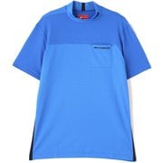 012-4166008-113-4 [ゴルフシャツ メンズ チェックピケ×ワッフルピケ 半袖 モックネック プルオーバー 4サイズ ブルー]
