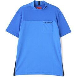 012-4166008-113-6 [ゴルフシャツ メンズ チェックピケ×ワッフルピケ 半袖 モックネック プルオーバー 6サイズ ブルー]