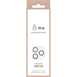 PM-A23CFLLP5RAG [iPhone 15 Pro / 15 Pro Max カメラフィルム ガラス グリッター仕様 高透明 強化ガラス 表面硬度10H 指紋防止 飛散防止 カメラレンズ保護カバー ＆me レインボー]