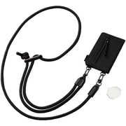 P-STSDCDR06BK [スマホ ショルダー ストラップ 42～78cm 長さ調整可 カジュアル 丸ひも 紐直径6mm カードケース付き ブラック]