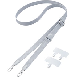 P-STSDH2FGYL [スマホ ショルダー ストラップ 43～70cm 長さ調整可 ストラップシート付 平ひも ベルト幅2cm ライトグレー]