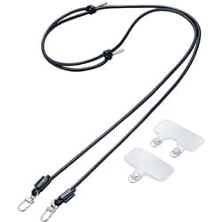 P-STSDH2LR04BK [スマホ ショルダー ストラップ 42～75cm 長さ調整可 ストラップシート付 丸ひも 紐直径4mm ブラック]