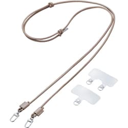 P-STSDH2LR04GY [スマホ ショルダー ストラップ 42～75cm 長さ調整可 ストラップシート付 丸ひも 紐直径4mm グレージュ]