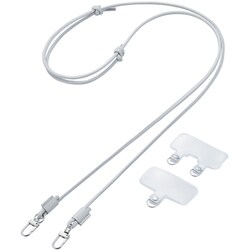 P-STSDH2LR04GYL [スマホ ショルダー ストラップ 42～75cm 長さ調整可 ストラップシート付 丸ひも 紐直径4mm ライトグレー]