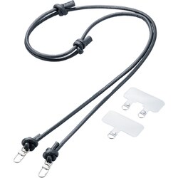 P-STSDH2LR06BK [スマホ ショルダー ストラップ 42～75cm 長さ調整可 ストラップシート付 丸ひも 紐直径6mm ＆me ブラック]