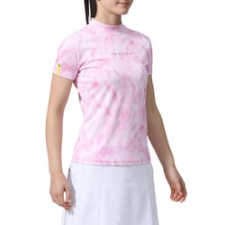 FJW-S24-S01 81913-L [タイダイプリント半袖モックネックシャツ レディース Lサイズ ネオピンク]