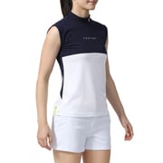 FJW-S24-S06 81935-L [ファブリックミックスノースリーブモックネックシャツ レディース Lサイズ ネイビー]