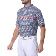 FJ-S24-S25 81788-XL [フラワープリント半袖モックネックシャツ メンズ XLサイズ ネイビー]