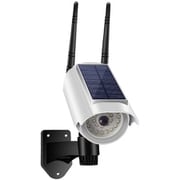 警報付き 屋外防水ソーラー人感LEDダミーカメラ ホワイト SEC-CAM-NLEDALM