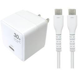 USB急速充電器 USB PD（パワーデリバリー）対応 30W USB-C×1 USB Type-Cケーブル付き（長さ1m） PPS対応 低発熱 折りたたみプラグ採用 AKJ-PD30DX WH