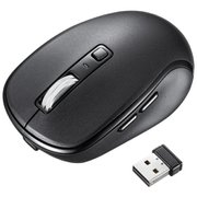 マウス ワイヤレス 無線 静音 充電式 小型 ブルーLED 5ボタン レシーバー収納 戻る/進むボタン搭載 カウント切り替え機能 機能割り当て 2.4GHz ブラック MA-WBS520BK
