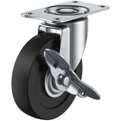 ユーエイ プレート式 自在 キャスター 導電ゴム 車輪径100mm ストッパー付き Eタイプ E-S型 取付寸法82×40 E-100RHES