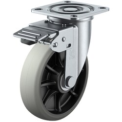 ユーエイ プレート式 自在 キャスター ウレタン 車輪径150mm 旋回固定 Jタイプ KRJ2K型 取付寸法80×80（75×75） KRJ2K-150GU