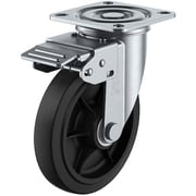KRJ2K-150NWR [ユーエイ プレート式 自在 キャスター ゴム 車輪径150mm 旋回固定 Jタイプ KRJ2K型 取付寸法80×80（75×75）]