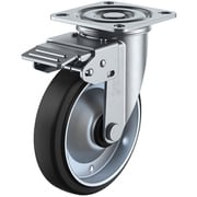 KRJ2K-150W-P [ユーエイ プレート式 自在 キャスター ゴム 車輪径150mm 旋回固定 Jタイプ KRJ2K型 取付寸法80×80（75×75）]