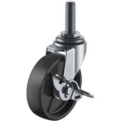 ユーエイ ねじ込み式 自在 キャスター 黒ナイロン 車輪径75mm ストッパー付き Lタイプ LT-S型 ネジ寸法M12×35ピッチ1.75 LT-75BNS-M12-35