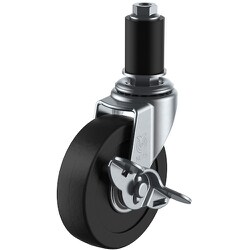 ユーエイ 差し込み式 自在 キャスター 導電ゴム 車輪径65mm ストッパー付き Lタイプ LTF-S型 パイプ径18 LTF-65RHES-18