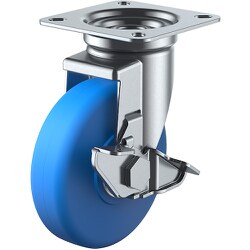 ユーエイ プレート式 自在 キャスター モノマーキャストナイロン 車輪径100mm ストッパー付き Jタイプ J-S型 取付寸法74×74（67×67） MCBJ-100S