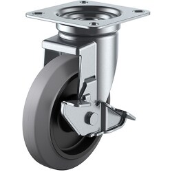 ユーエイ プレート式 自在 キャスター グレーゴム 車輪径100mm ストッパー付き Jタイプ J-S型 取付寸法74×74（67×67） NRJ-100S-G