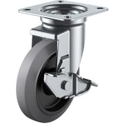 NRJ-100S-G [ユーエイ プレート式 自在 キャスター グレーゴム 車輪径100mm ストッパー付き Jタイプ J-S型 取付寸法74×74（67×67）]