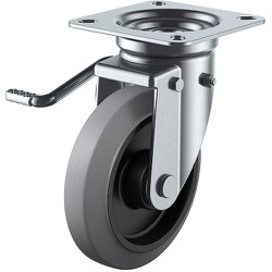 ユーエイ プレート式 自在 キャスター グレーゴム 車輪径150mm ストッパー付き Jタイプ JB（L）型 取付寸法94×94（87×87） NRJB-150(L)-G