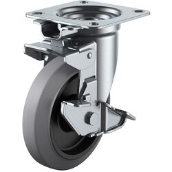 ユーエイ プレート式 自在 キャスター グレーゴム 車輪径150mm 旋回固定・ストッパー付き Jタイプ JK-S型 取付寸法94×94（87×87） NRJK-150S-G