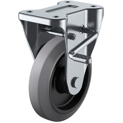 ユーエイ プレート式 固定 キャスター グレーゴム 車輪径100mm ストッパー付き Jタイプ KB（R）型 取付寸法80×45 NRKB-100(R)-G