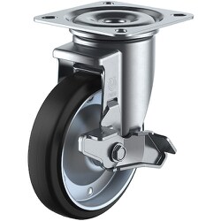 ユーエイ プレート式 自在 キャスター ゴム 車輪径150mm ストッパー付き PMタイプ PMS-DS型（E46） 取付寸法94×94（87×87） PMS-150WBDS(E46)