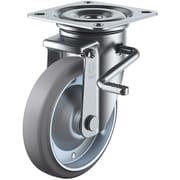 PMS-150WBLB(R)-G [ユーエイ プレート式 自在 キャスター グレーゴム 車輪径150mm ストッパー付き PMタイプ PMS-LB（R）型 取付寸法94×94（87×87）]