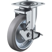 RJ2-100WS-P-G [ユーエイ プレート式 自在 キャスター グレーゴム 車輪径100mm ストッパー付き Jタイプ RJ2-S型 取付寸法71×71（68×68）]