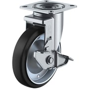 RJ2-125WS-P [ユーエイ プレート式 自在 キャスター ゴム 車輪径125mm ストッパー付き Jタイプ RJ2-S型 取付寸法80×80（75×75）]