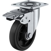 RJ2K-125NWR [ユーエイ プレート式 自在 キャスター ゴム 車輪径125mm 旋回固定 Jタイプ RJ2K型 取付寸法80×80（75×75）]