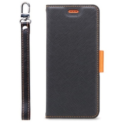 CR_BSACSPLNU_BO [BASIO active シンプルスマホ6 対応 ケース 手帳型 カード 収納 ストラップ スタンド 機能 付 レザー スマホケース NU ブラック×オレンジ]